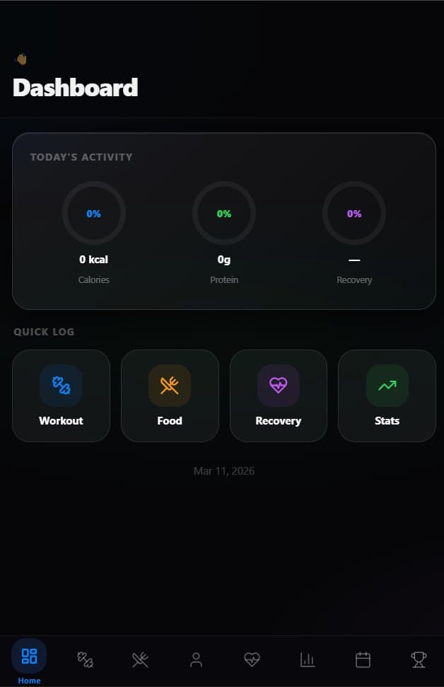 MuscleRank mobile fitness dashboard with AI workout routines and leaderboard